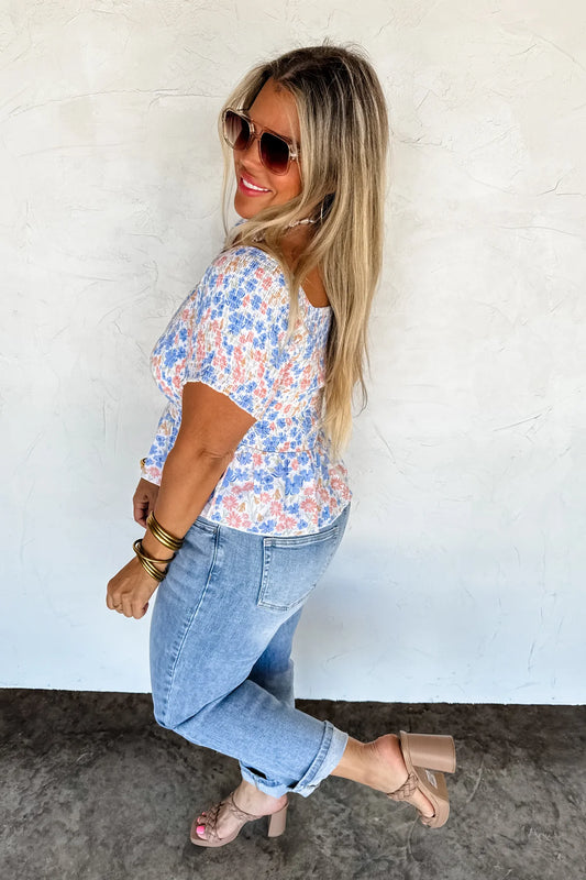 ESSIE FLORAL SMOCKED TOP