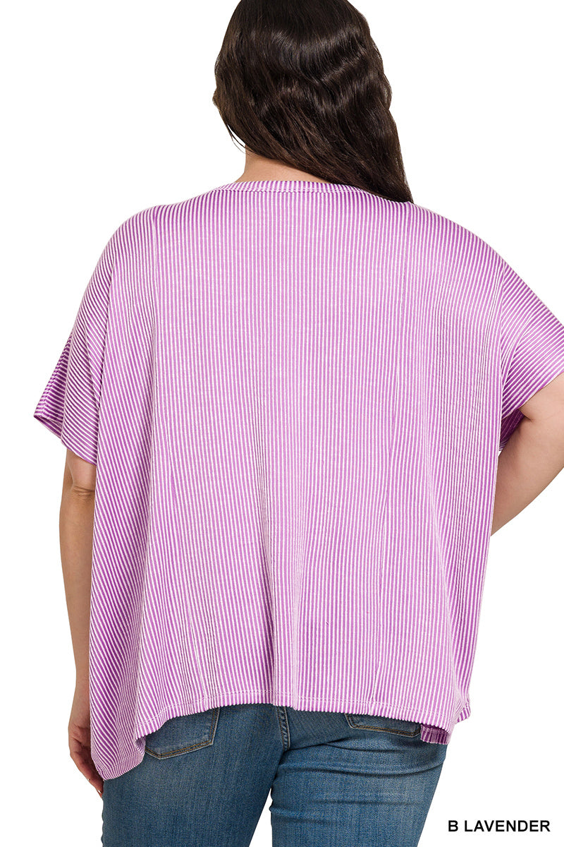 PLUS LAVENDER CORDED RIB OVERSIZED SHORT-SLEEVE TOP