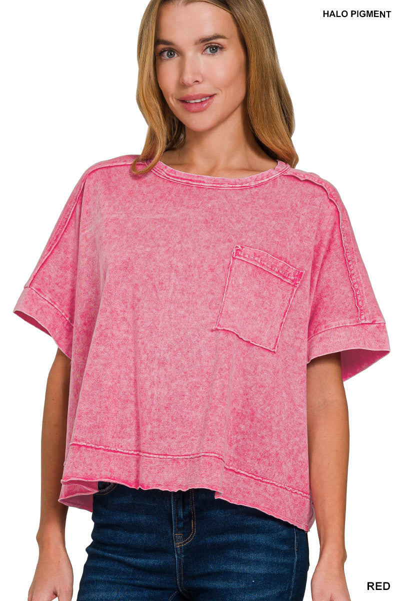 RED HALO SNOW WASHED OVERSIZED CROP BOX TEE
