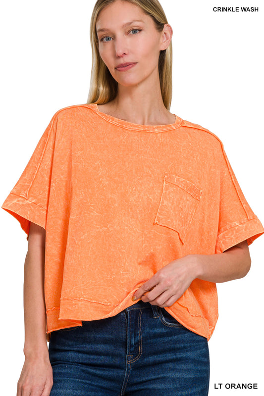 ORANGE ACID CRINKLE-WASHED OVERSIZED CROP BOX TEE