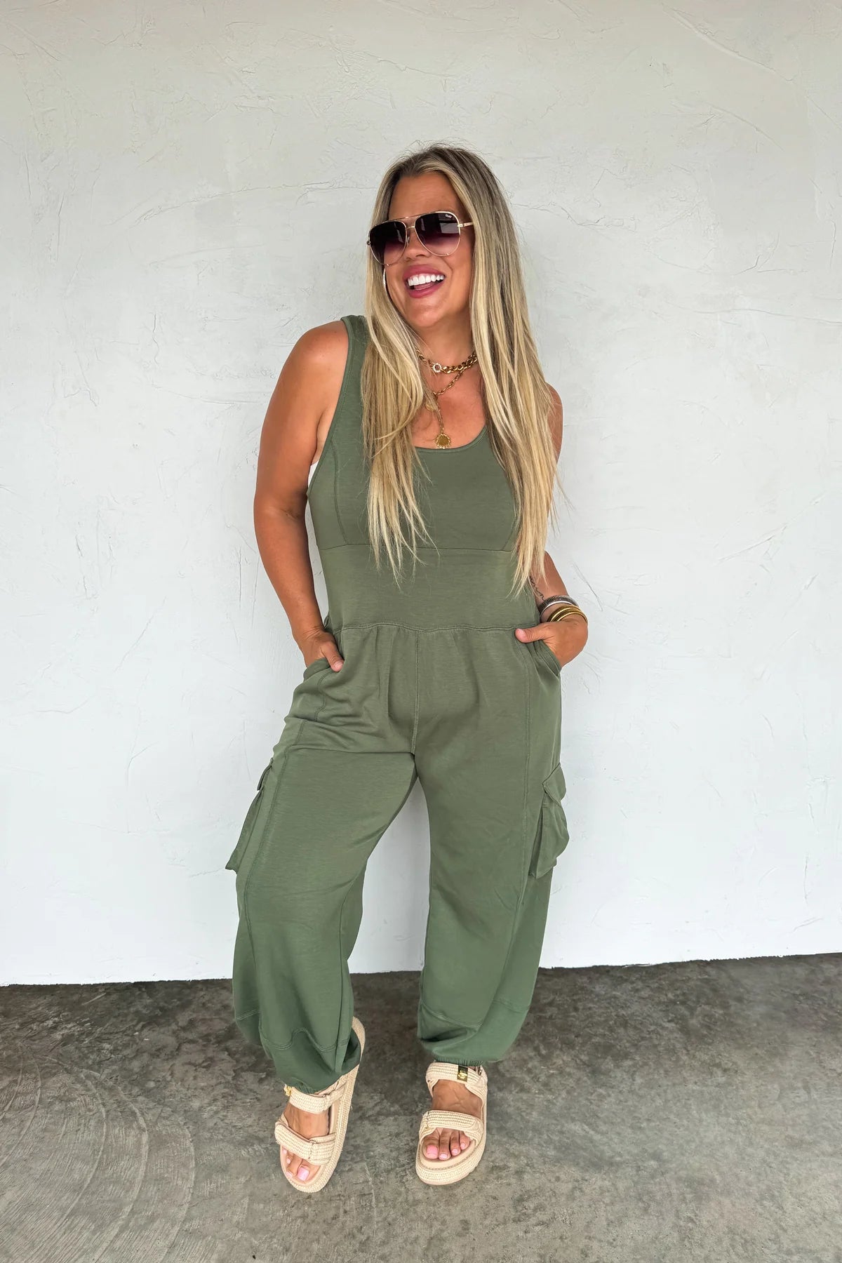 OLIVE ALL SET TANK ROMPER