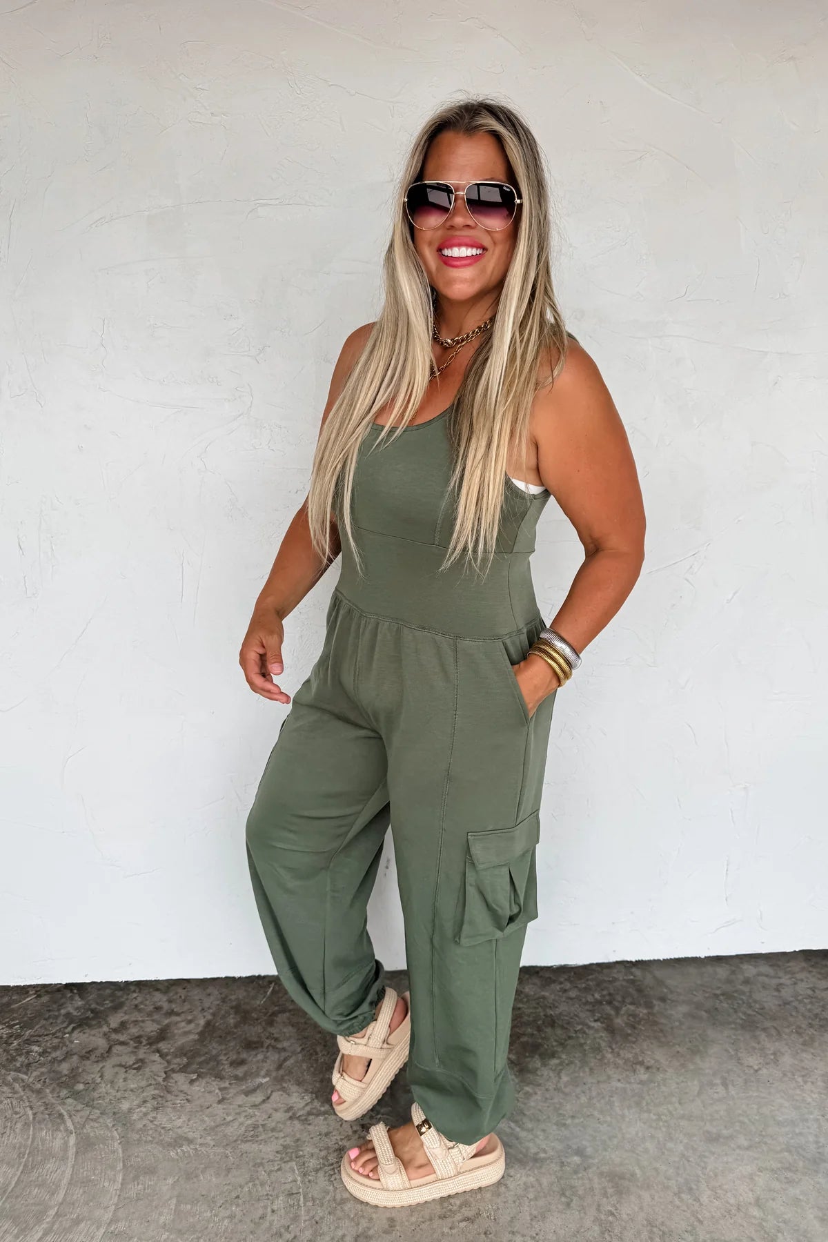 OLIVE ALL SET TANK ROMPER