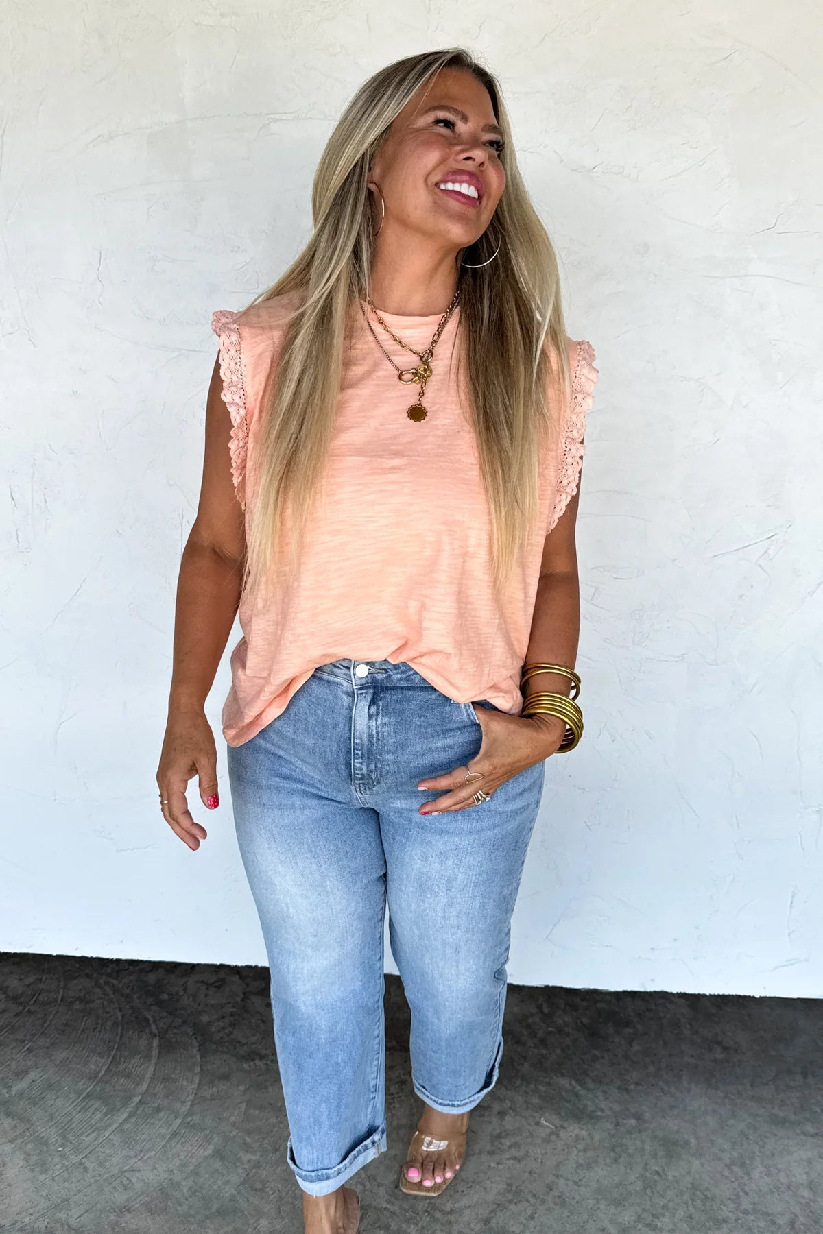 SWEET LACE DAYS TEE CORAL
