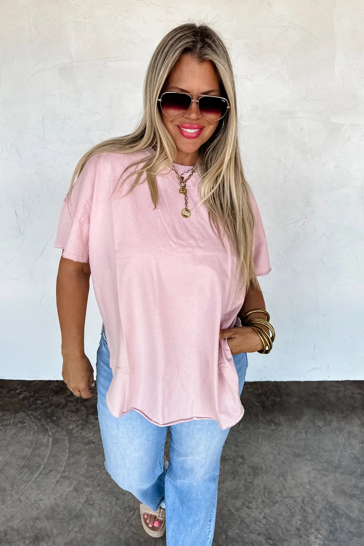 JOEY WASHED COTTON BOYFRIEND TEE PINK