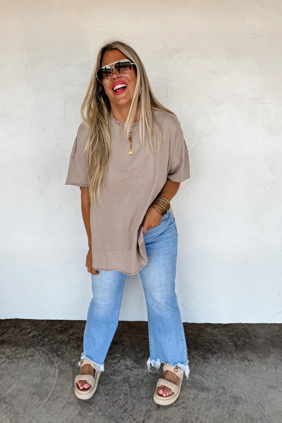 JOEY WASHED COTTON BOYFRIEND TEE MOCHA