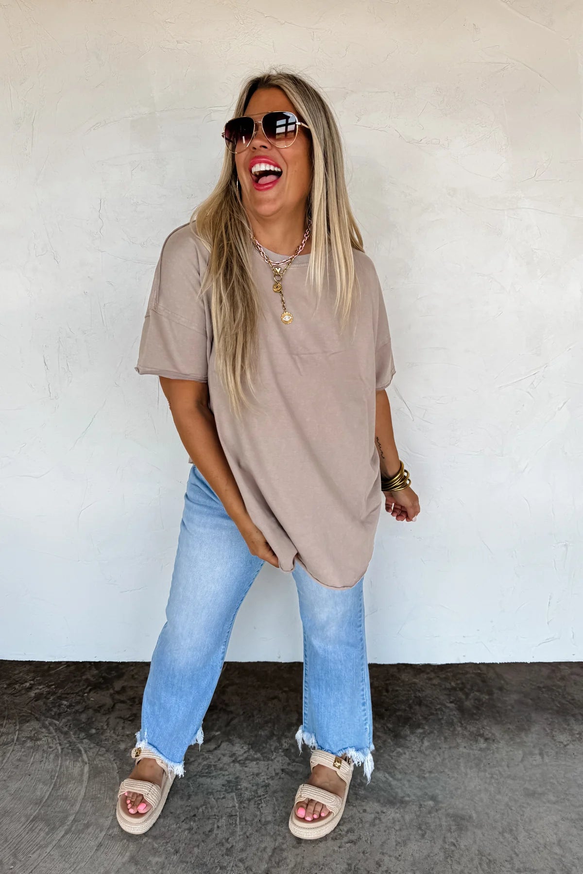 JOEY WASHED COTTON BOYFRIEND TEE MOCHA