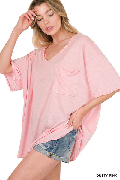 TRI BLEND OVERSIZED FRONT POCKET BOYFRIEND TEE